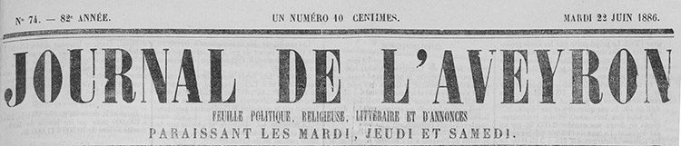 Journal de l'Aveyron (22/06/1886) - Archives départementales de l'Aveyron - PER 877